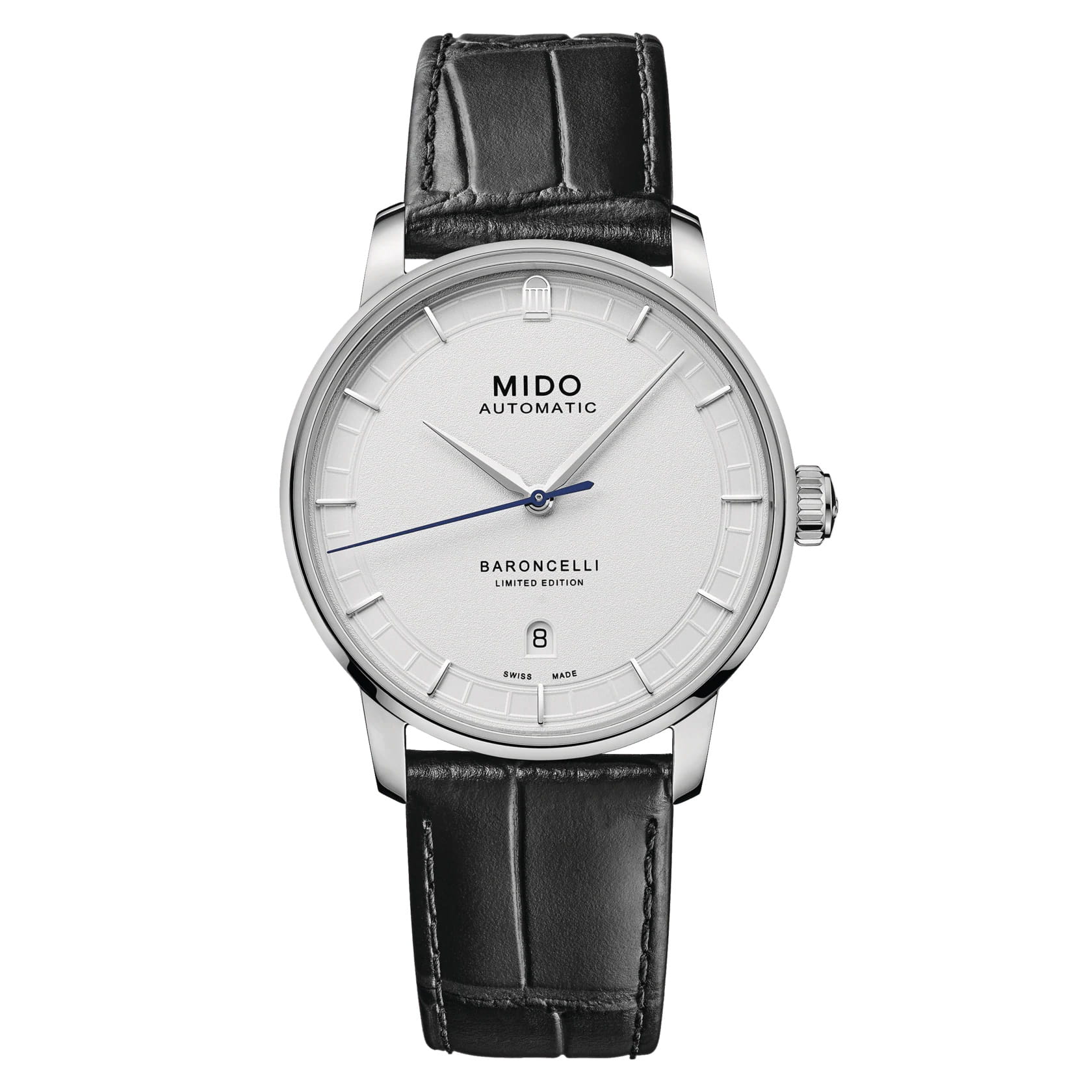 Mido Mido Baroncelli 20th Anniversary Inspired by Architecture M037.407.16.261.00  M0374071626100 механические мужские часы белый циферблат, браслет кожаный — вид спереди