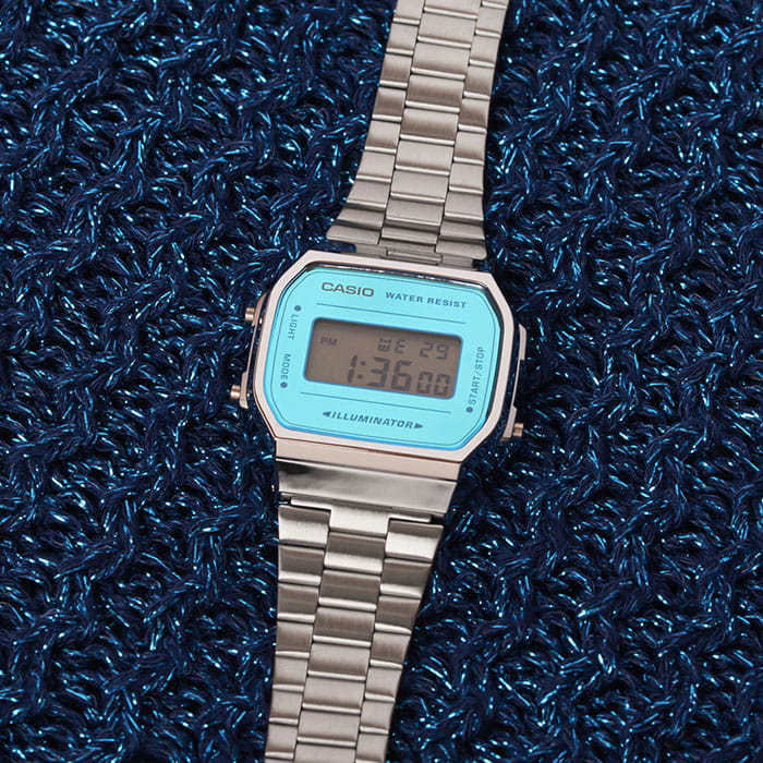 Casio Casio Collection A-168WEM-2 мужские часы голубой циферблат на запястье