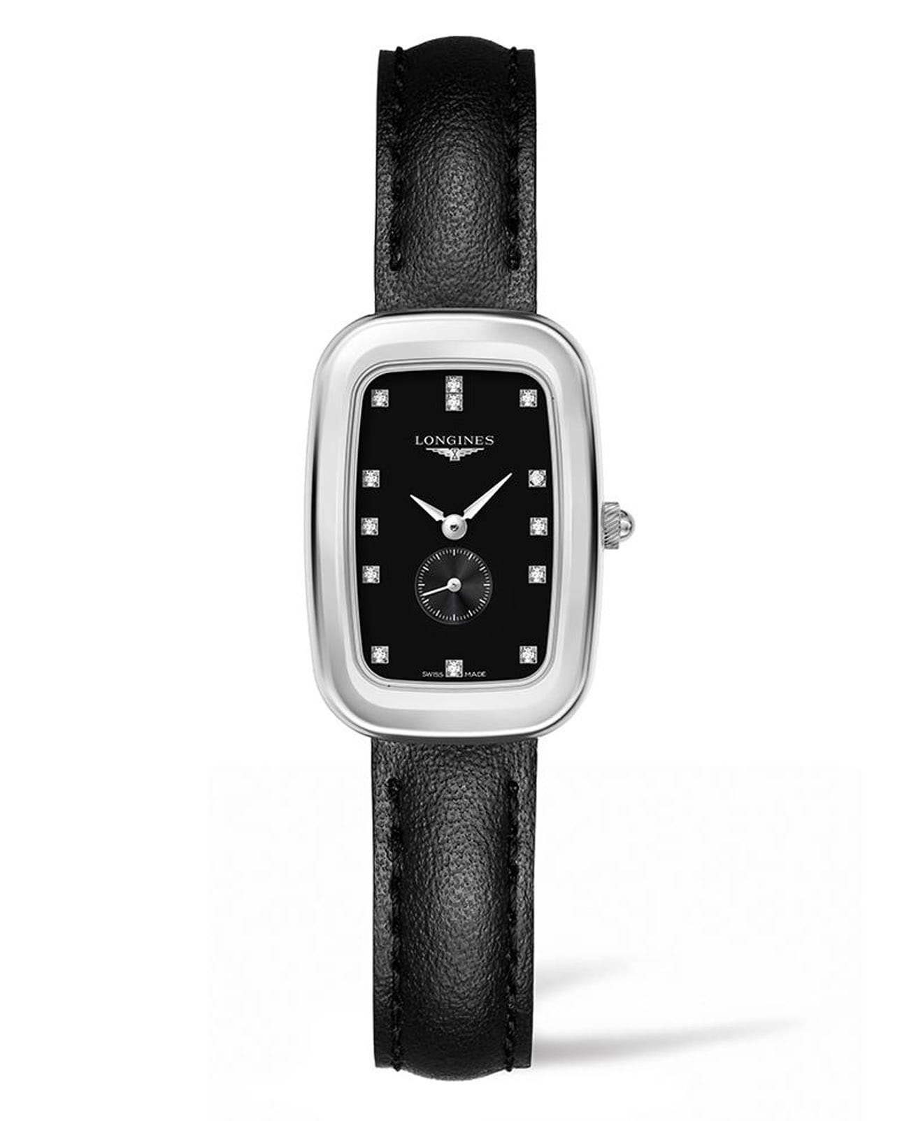 Longines Longines Equestrian Boucle L6.141.4.57.0  L61414570 кварцевые женские часы черный циферблат, браслет нержавеющая сталь — вид спереди