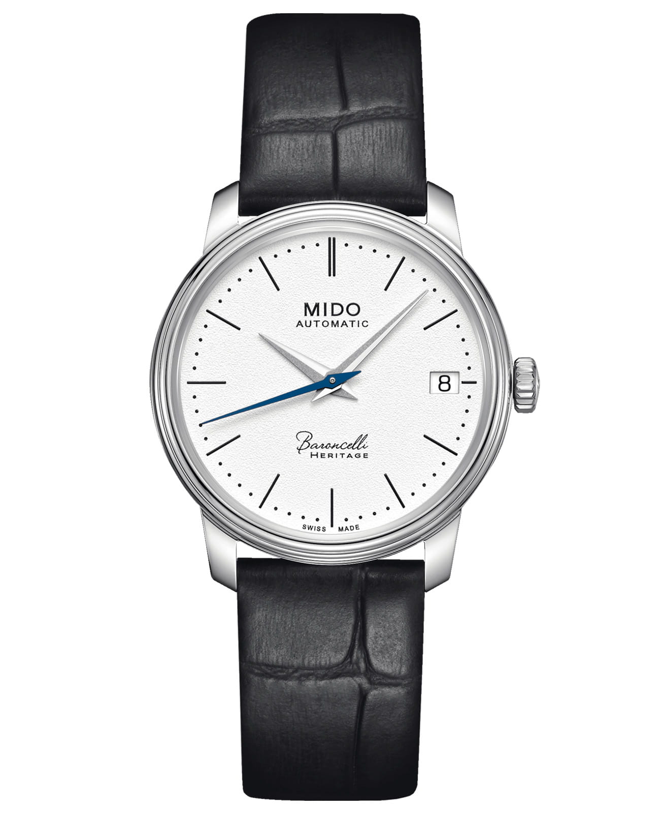 Mido Mido Baroncelli Heritage Lady M027.207.16.010.00  M0272071601000 механические женские часы белый циферблат, браслет кожаный — вид спереди