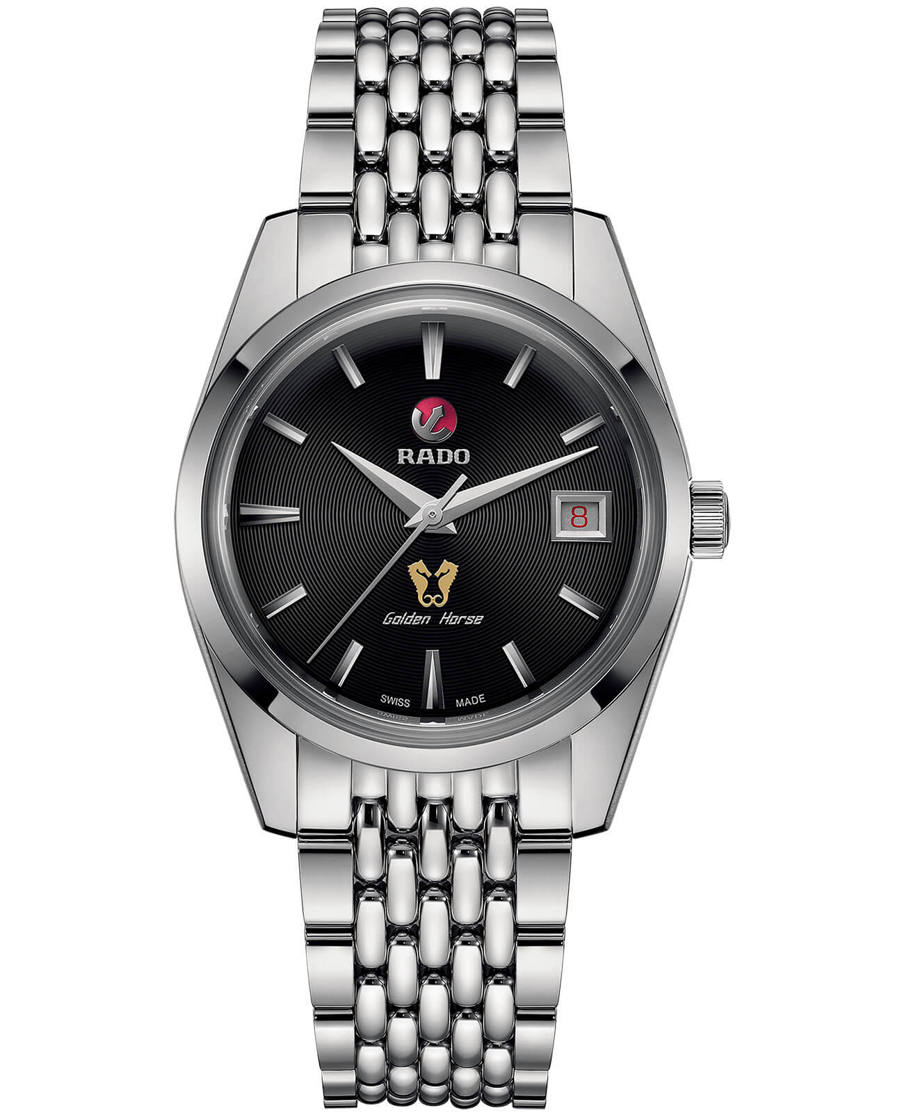 Rado Rado Golden Horse 1957 R33930153 Automatic R33930153 механические мужские часы черный циферблат, браслет нержавеющая сталь — вид спереди