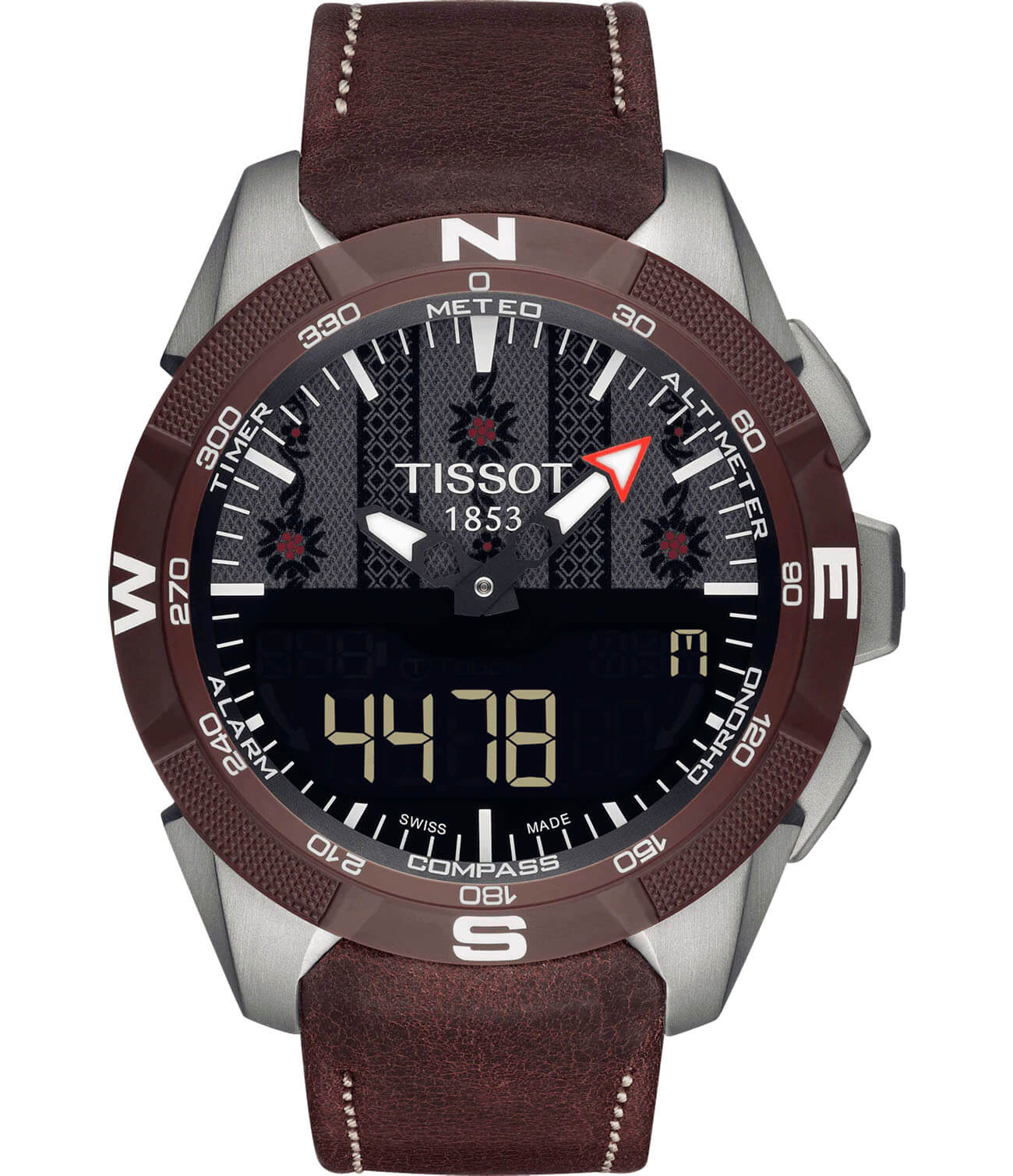 Tissot Tissot T-Touch Expert Solar II Swiss Edition T110.420.46.051.00 T Touch T1104204605100 кварцевые мужские часы коричневый циферблат, браслет кожаный — вид спереди