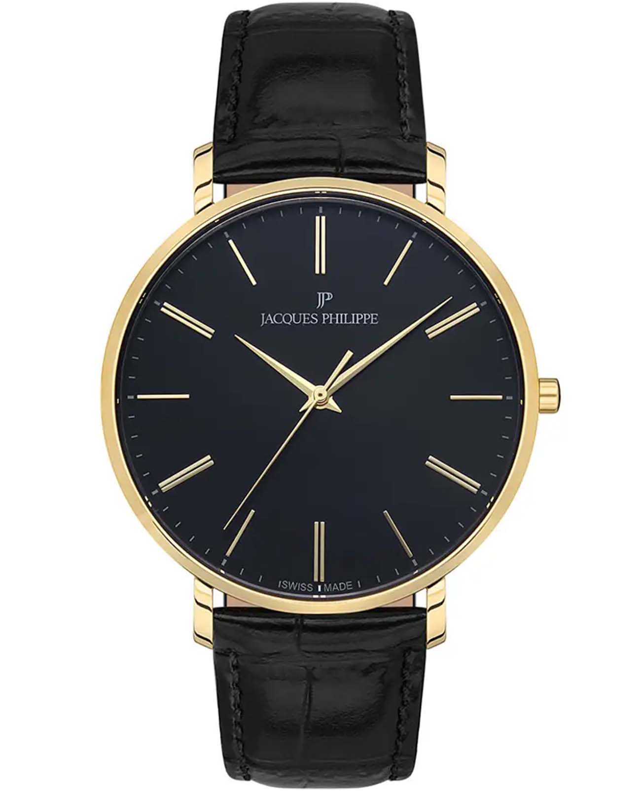 Jacques Philippe Jacques Philippe Base JPQGS072111  JPQGS072111 кварцевые мужские часы черный циферблат, браслет кожаный — вид спереди
