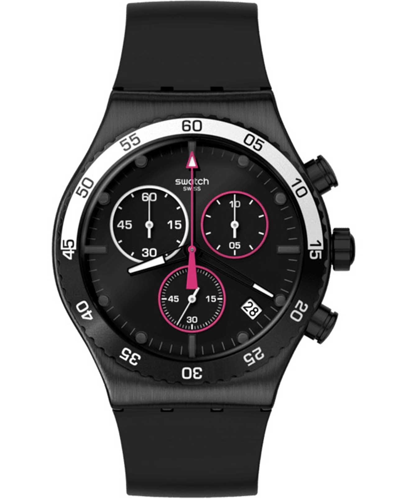 Swatch Swatch I New Chrono YVB413  YVB413 кварцевые мужские часы черный циферблат, браслет резина — вид спереди