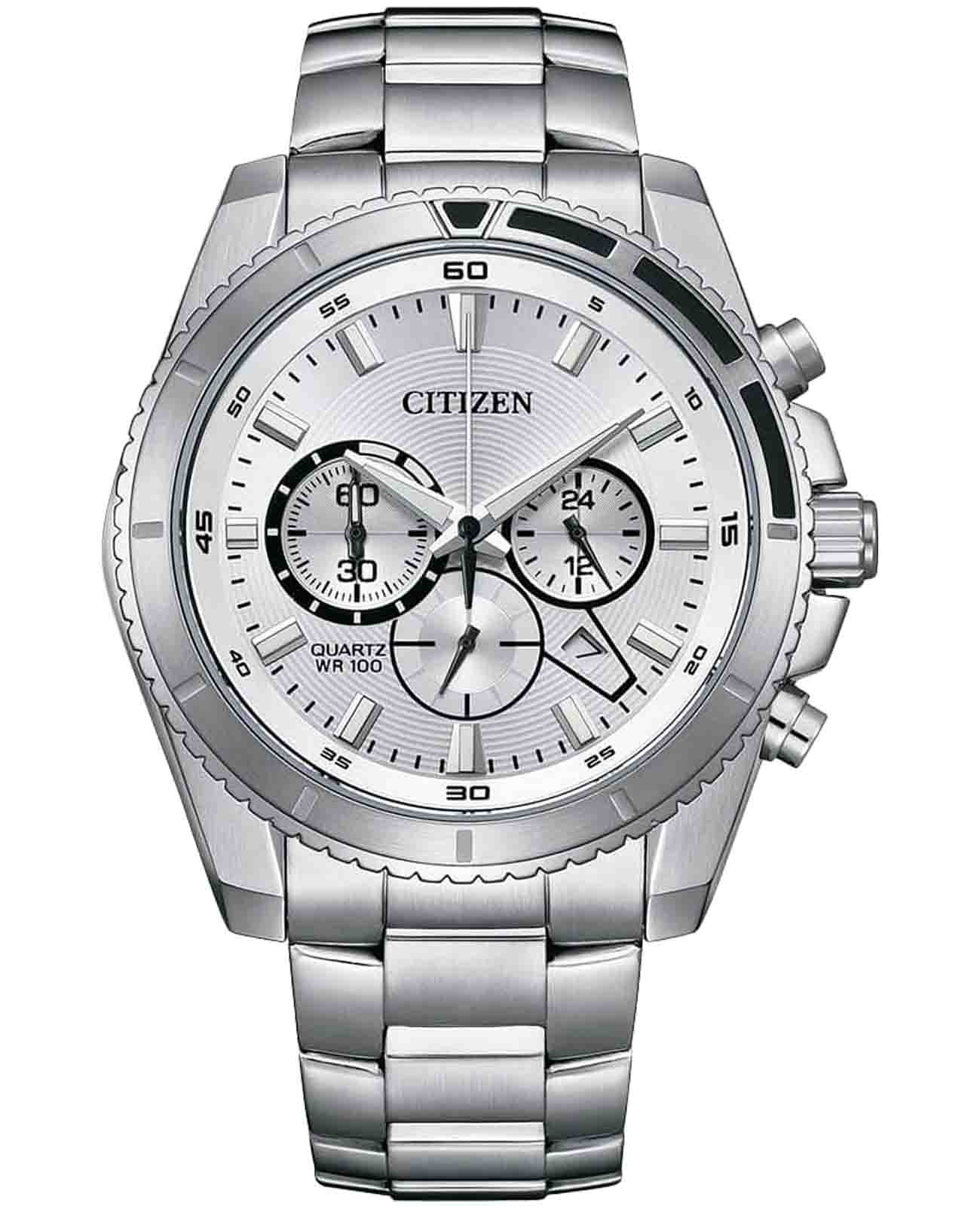 Citizen Citizen Chronograph AN8200-50A  AN8200-50A кварцевые мужские часы серебристый циферблат, браслет нержавеющая сталь — вид спереди