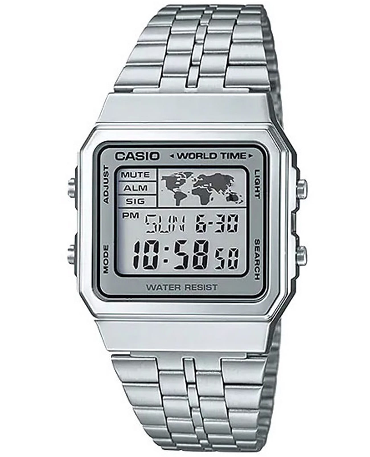 Casio Casio Vintage A500WA-7DF  A500WA-7DF кварцевые мужские часы  циферблат, браслет нержавеющая сталь — вид спереди