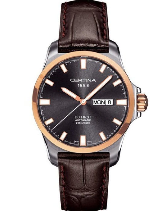 Certina Certina C014.407.26.081.00  C0144072608100 механические мужские часы черный циферблат, браслет кожаный — вид спереди