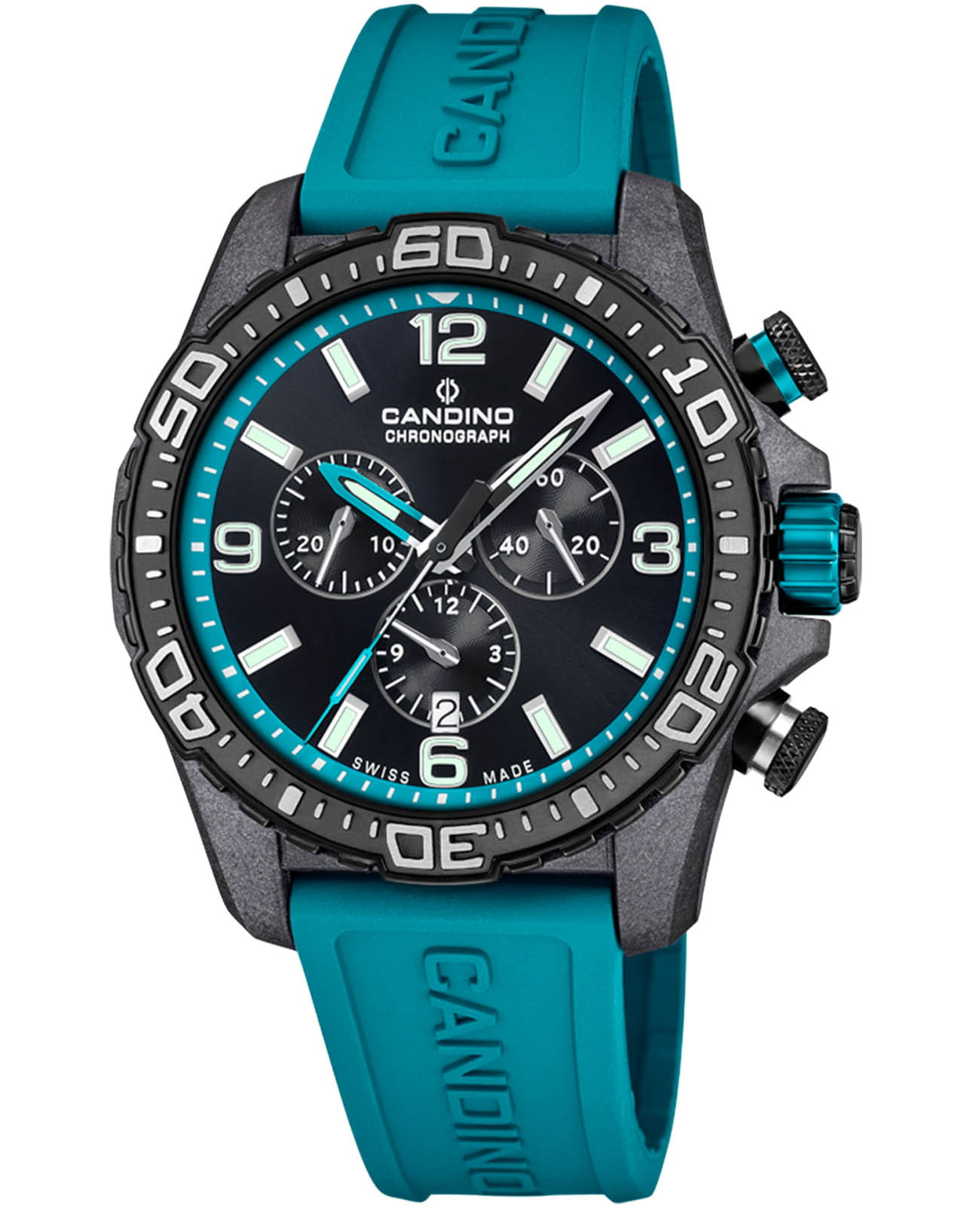 Candino Candino Chronos C4779/4  C4779/4 кварцевые мужские часы черный циферблат, браслет каучук — вид спереди