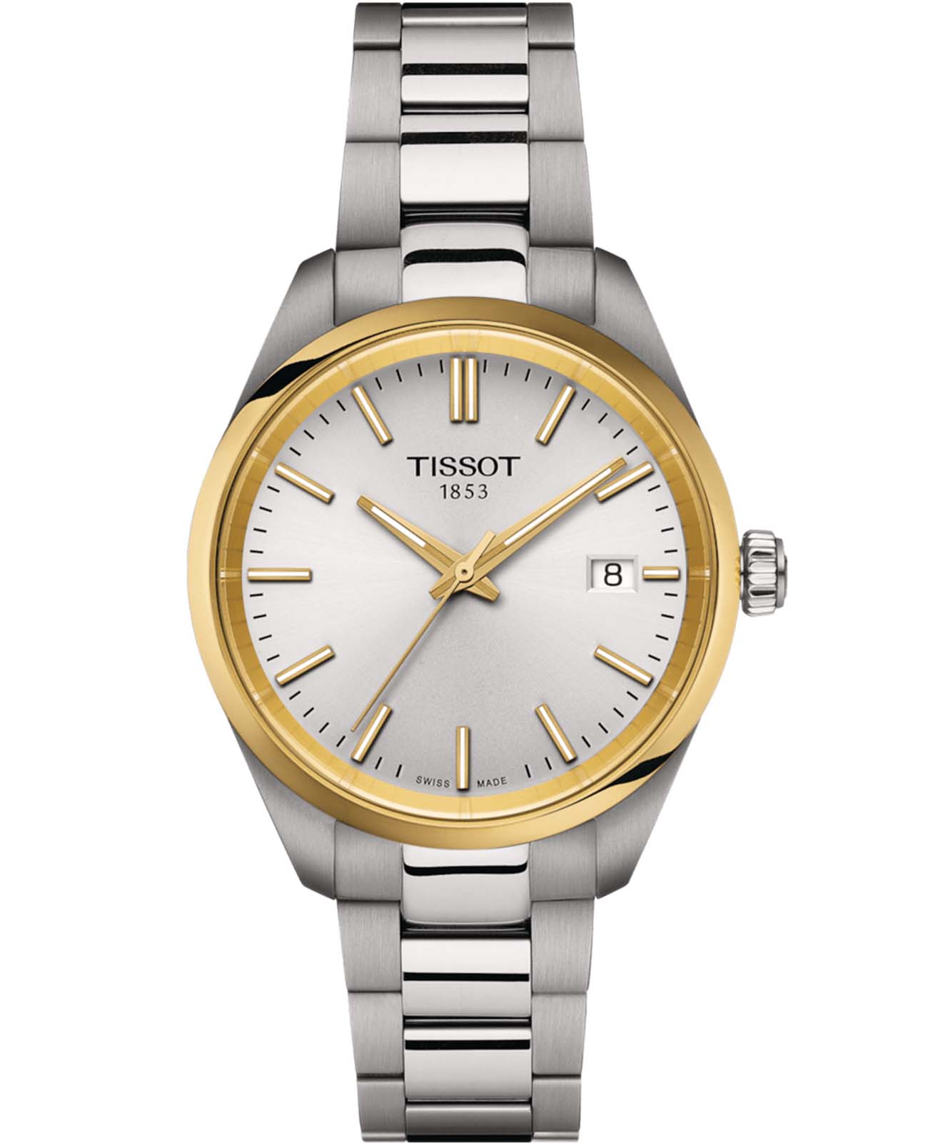 Tissot Tissot PR 100 T150.210.21.031.00 PR 100 T1502102103100 кварцевые женские часы серебристый циферблат, браслет нержавеющая сталь — вид спереди