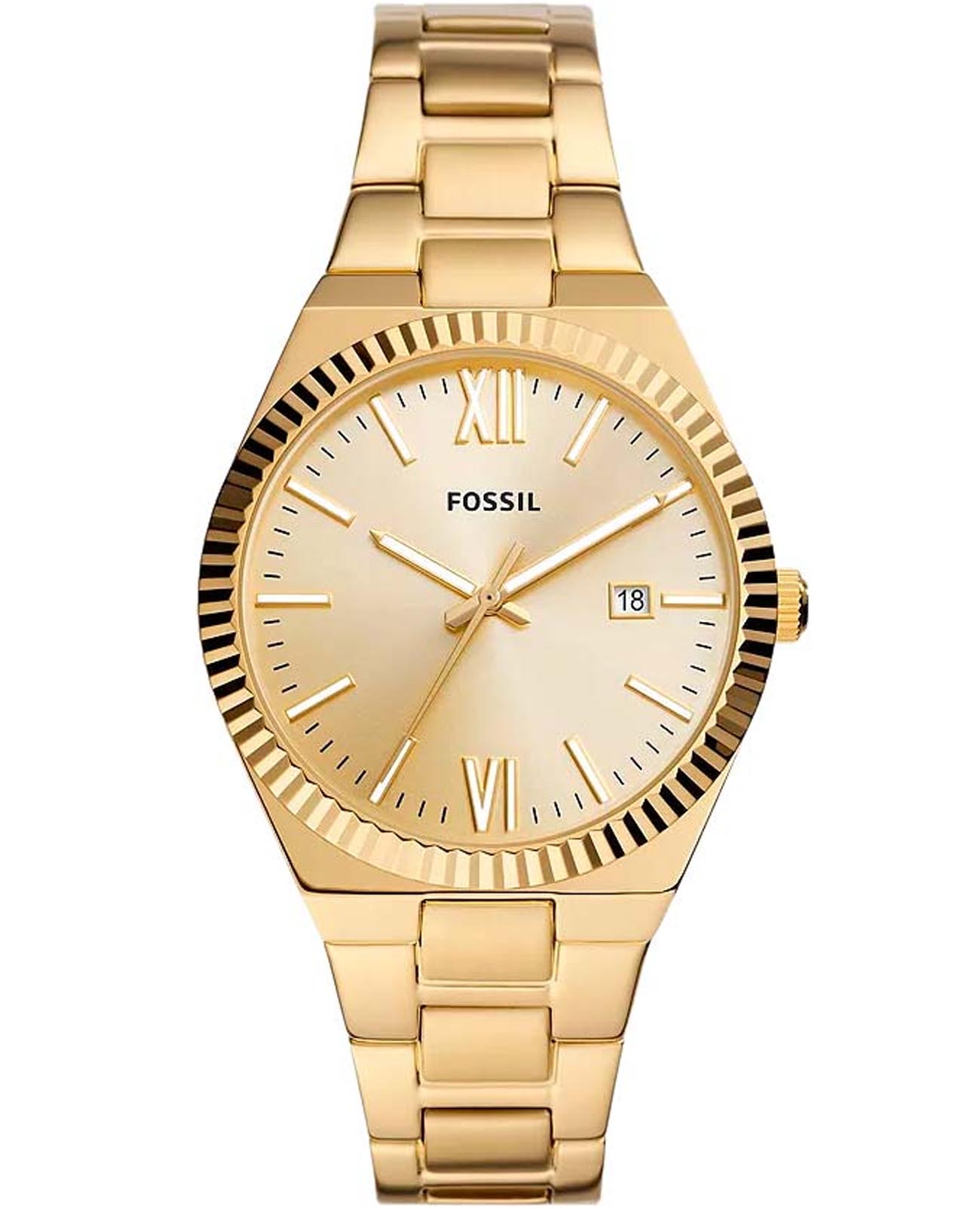 Fossil Fossil Scarlette ES5299  ES5299 кварцевые женские часы золотой циферблат, браслет нержавеющая сталь с ip-покрытием — вид спереди