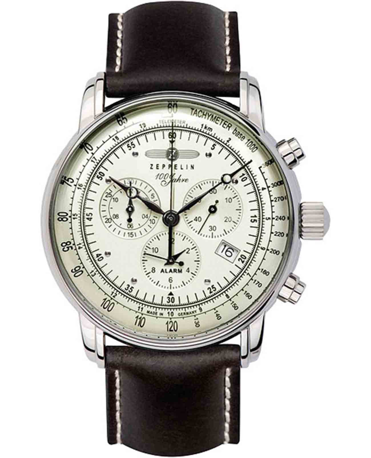 Zeppelin Zeppelin 100 Years Zeppelin Zep-86803  86803 кварцевые мужские часы бежевый циферблат, браслет кожаный — вид спереди