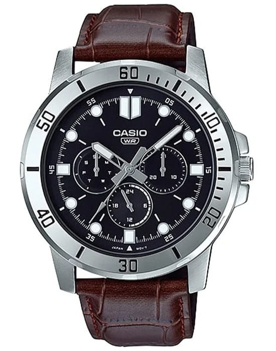 Casio Casio Collection MTP-VD300L-1EUDF (MTP-VD300L-1E)  MTP-VD300L-1E кварцевые мужские часы черный циферблат, браслет кожаный — вид спереди