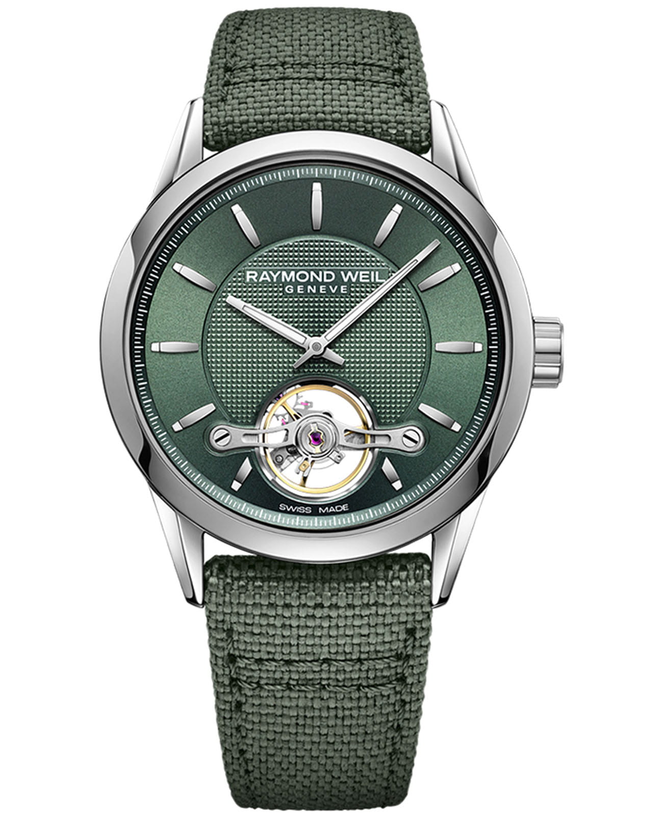 Raymond Weil Raymond Weil 2780-STC-52001  2780-STC-52001 механические мужские часы зеленый циферблат, браслет тканевый — вид спереди