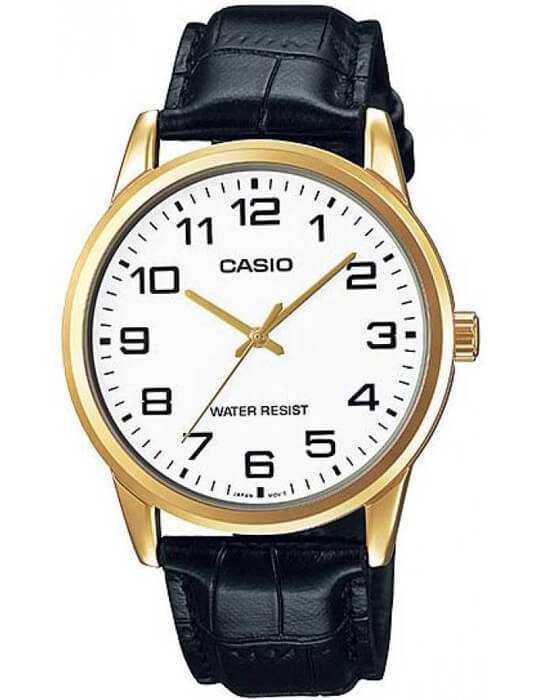 Casio Casio Collection MTP-V001GL-7BUDF (MTP-V001GL-7B)  MTP-V001GL-7B кварцевые мужские часы белый циферблат, браслет кожаный — вид спереди