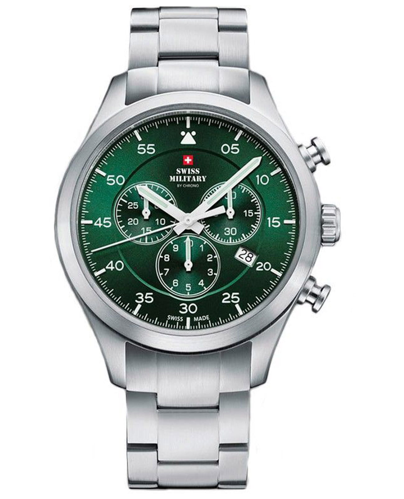 Swiss Military by Chrono Swiss Military by Chrono SM34076.03  SM34076.03 кварцевые мужские часы зеленый циферблат, браслет нержавеющая сталь — вид спереди