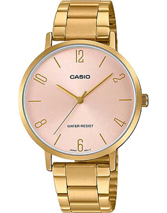 Casio Casio Collection LTP-VT01G-4B  LTP-VT01G-4B кварцевые женские часы розовый циферблат, браслет нержавеющая сталь с ip-покрытием — вид спереди