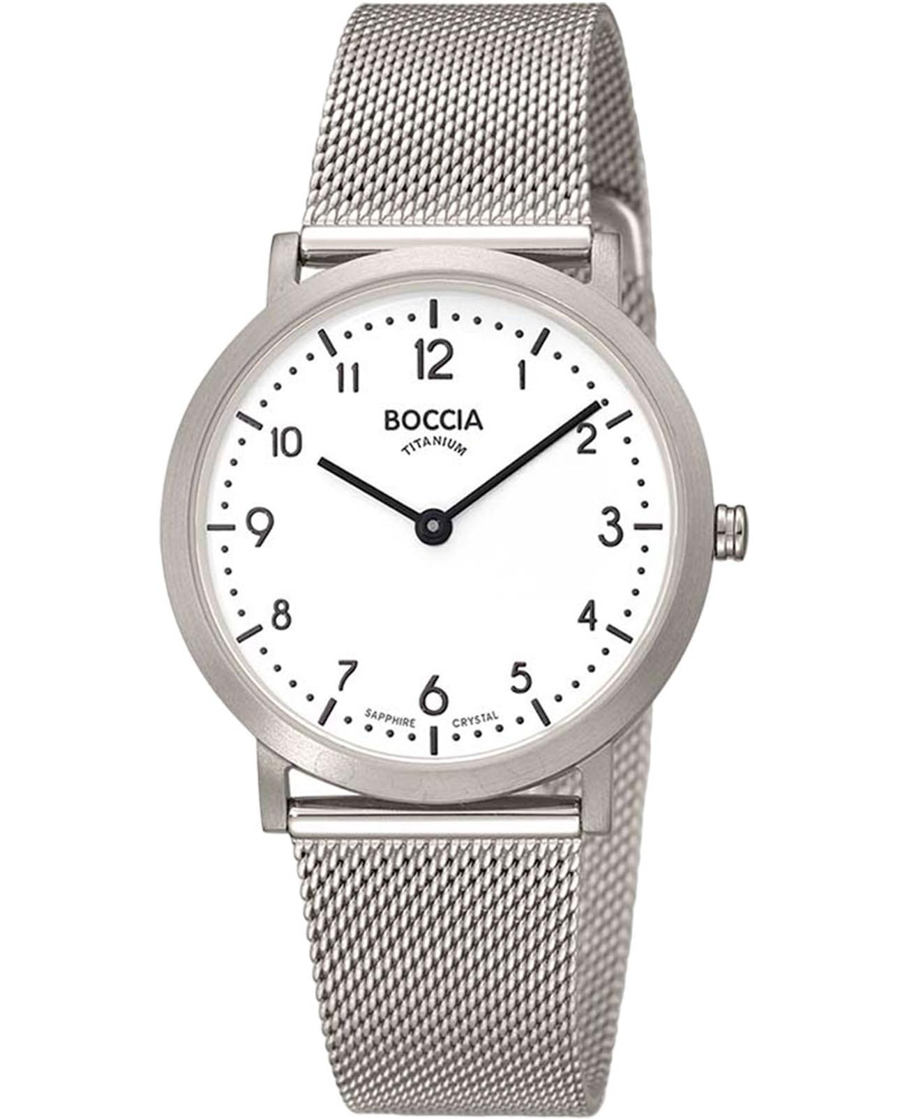 Boccia Titanium Boccia Titanium 3335-03  3335-03 кварцевые женские часы белый циферблат, браслет нержавеющая сталь — вид спереди