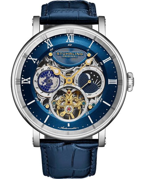 Stuhrling Stuhrling Majestic 1015.02  1015.02 механические мужские часы синий циферблат, браслет кожаный — вид спереди