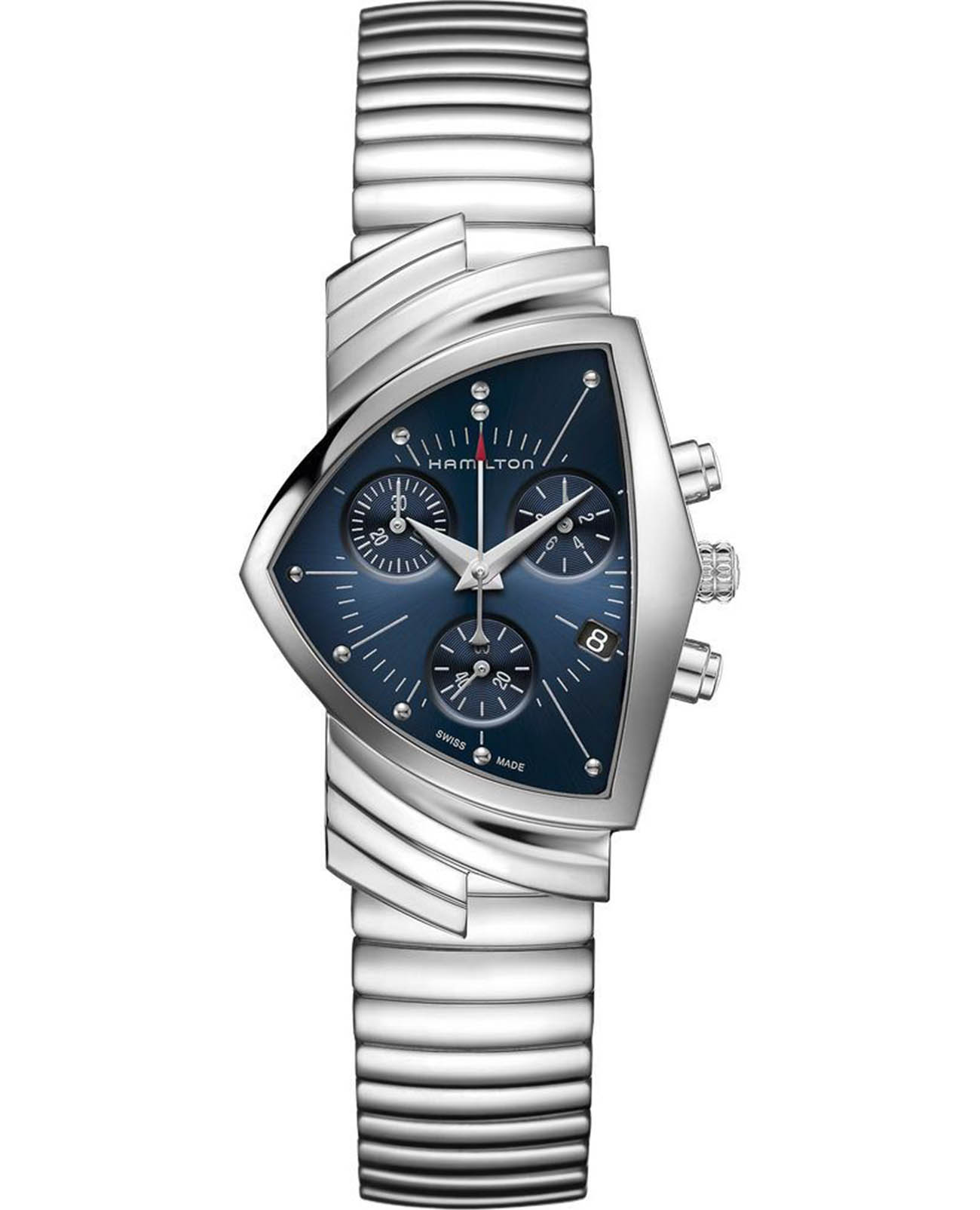 Hamilton Hamilton Ventura Chrono Quartz H24432141  H24432141 кварцевые мужские часы синий циферблат, браслет нержавеющая сталь — вид спереди