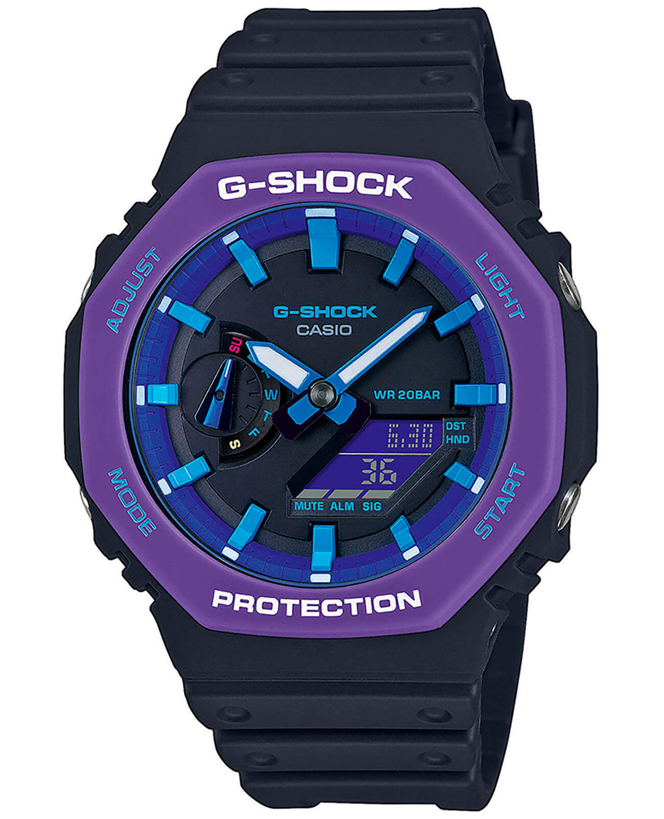 Casio Casio G-Shock GA-2100THS-1A GA-2100 GA-2100THS-1AER электронные мужские часы черный циферблат, браслет пластик — вид спереди