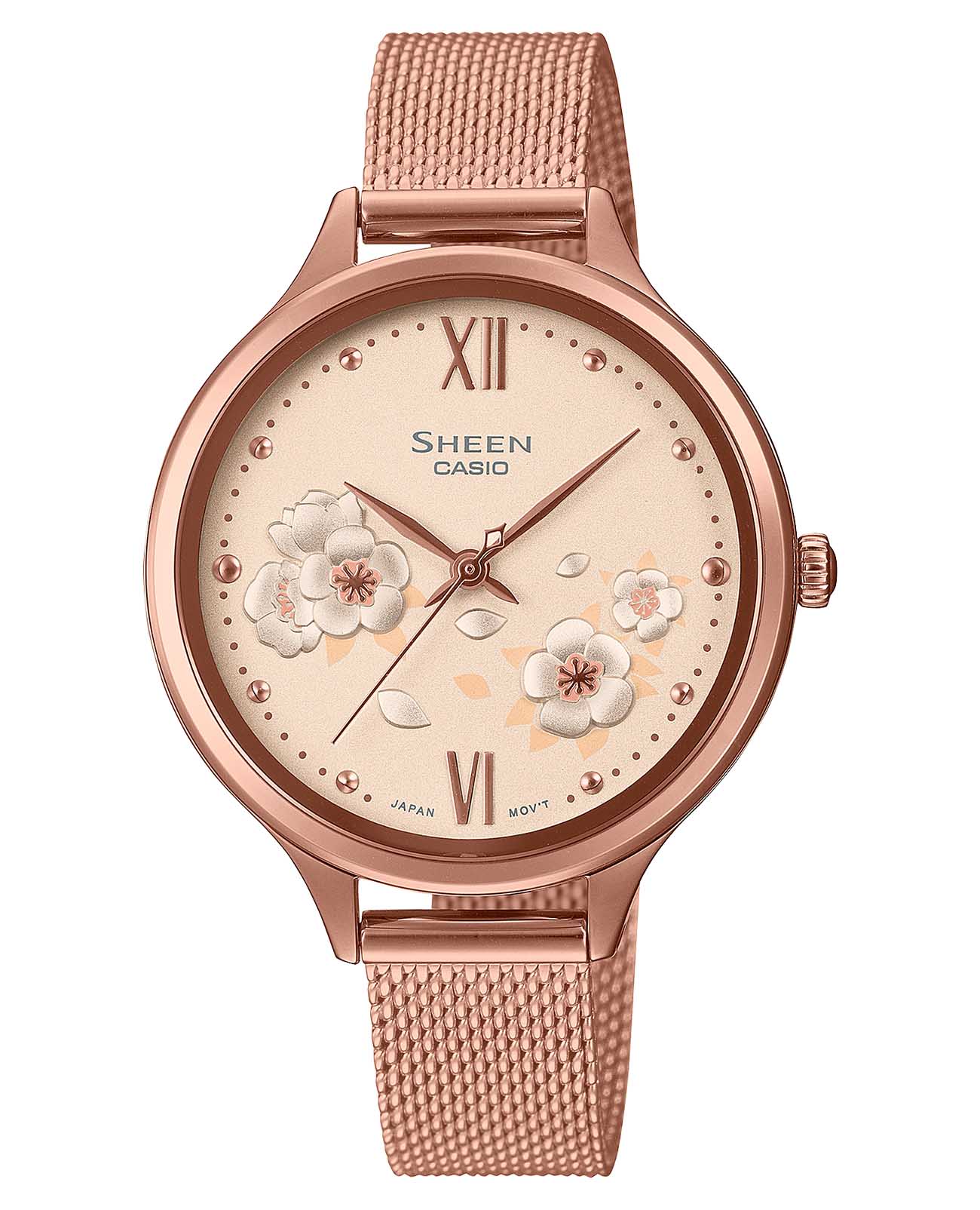 Casio Casio Sheen SHE-4551PGM-4A  SHE-4551PGM-4A кварцевые женские часы шампань циферблат, браслет сталь с ip покрытием — вид спереди