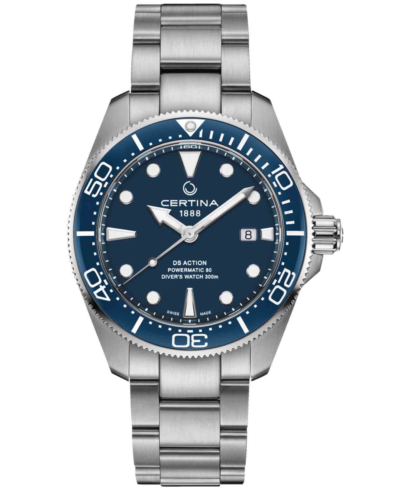 Certina Certina DS Action Diver C032.607.11.041.00 DS Action C0326071104100 механические мужские часы синий циферблат, браслет нержавеющая сталь — вид спереди