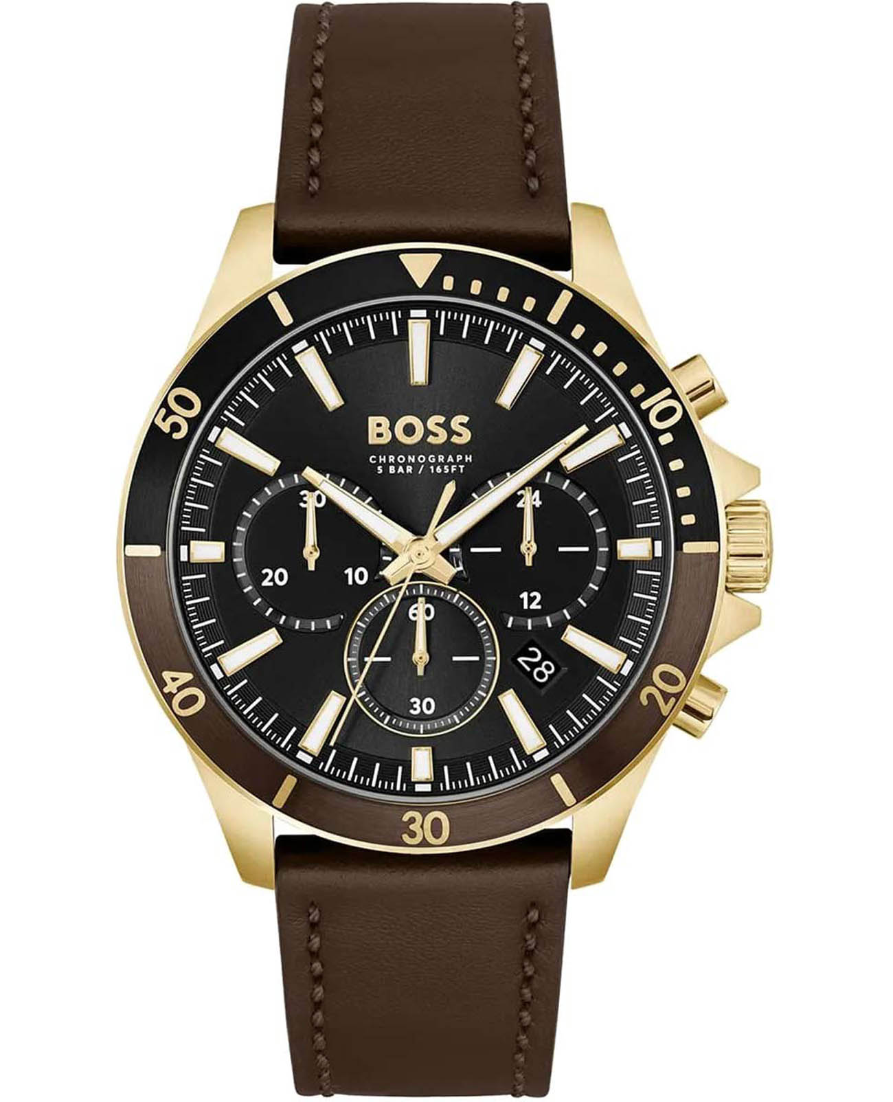 Hugo Boss Hugo Boss Troper HB1514100  HB1514100 кварцевые мужские часы черный циферблат, браслет кожаный — вид спереди