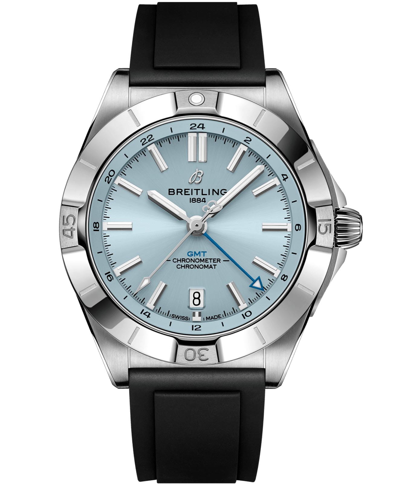 Breitling Breitling Chronomat Automatic GMT 40 P32398101C1S1  P32398101C1S1 механические мужские часы голубой циферблат, браслет каучук — вид спереди