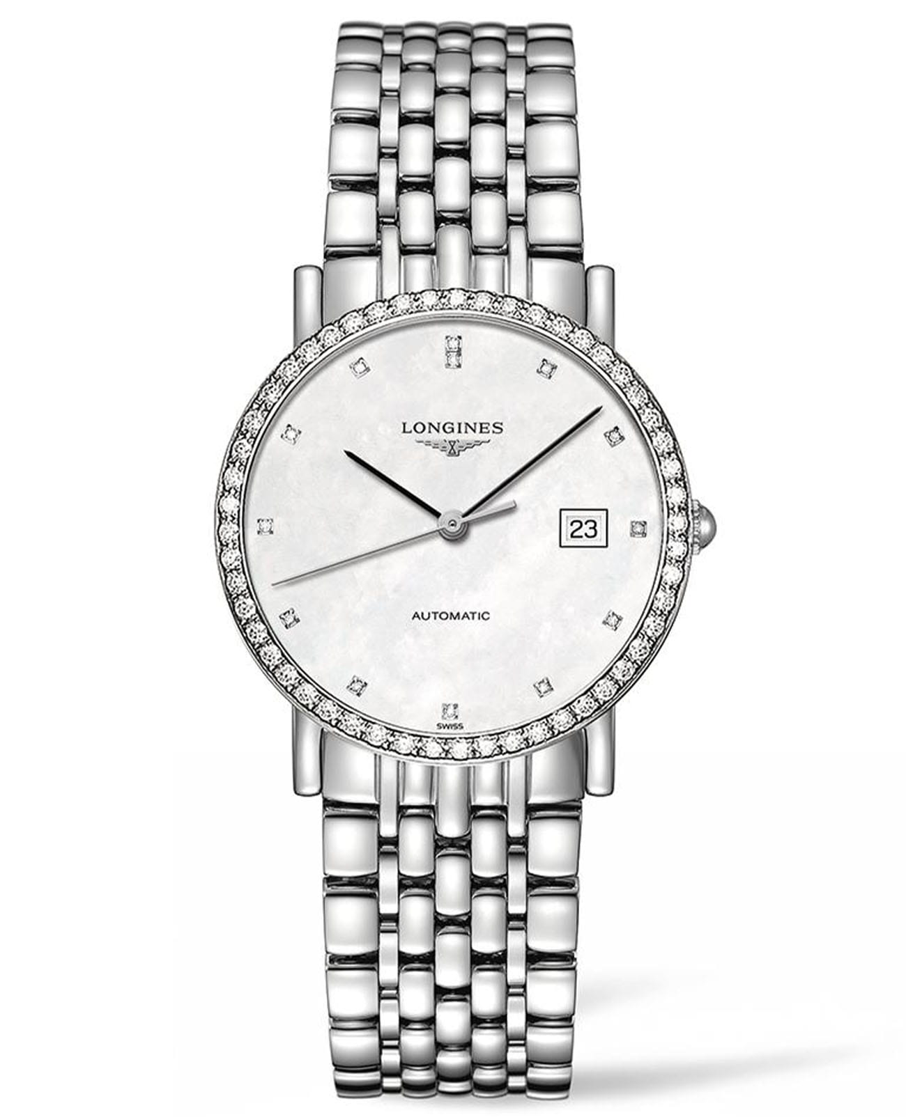 Longines Longines Elegant Collection L4.809.0.87.6  L48090876 механические женские часы перламутровый циферблат, браслет нержавеющая сталь — вид спереди