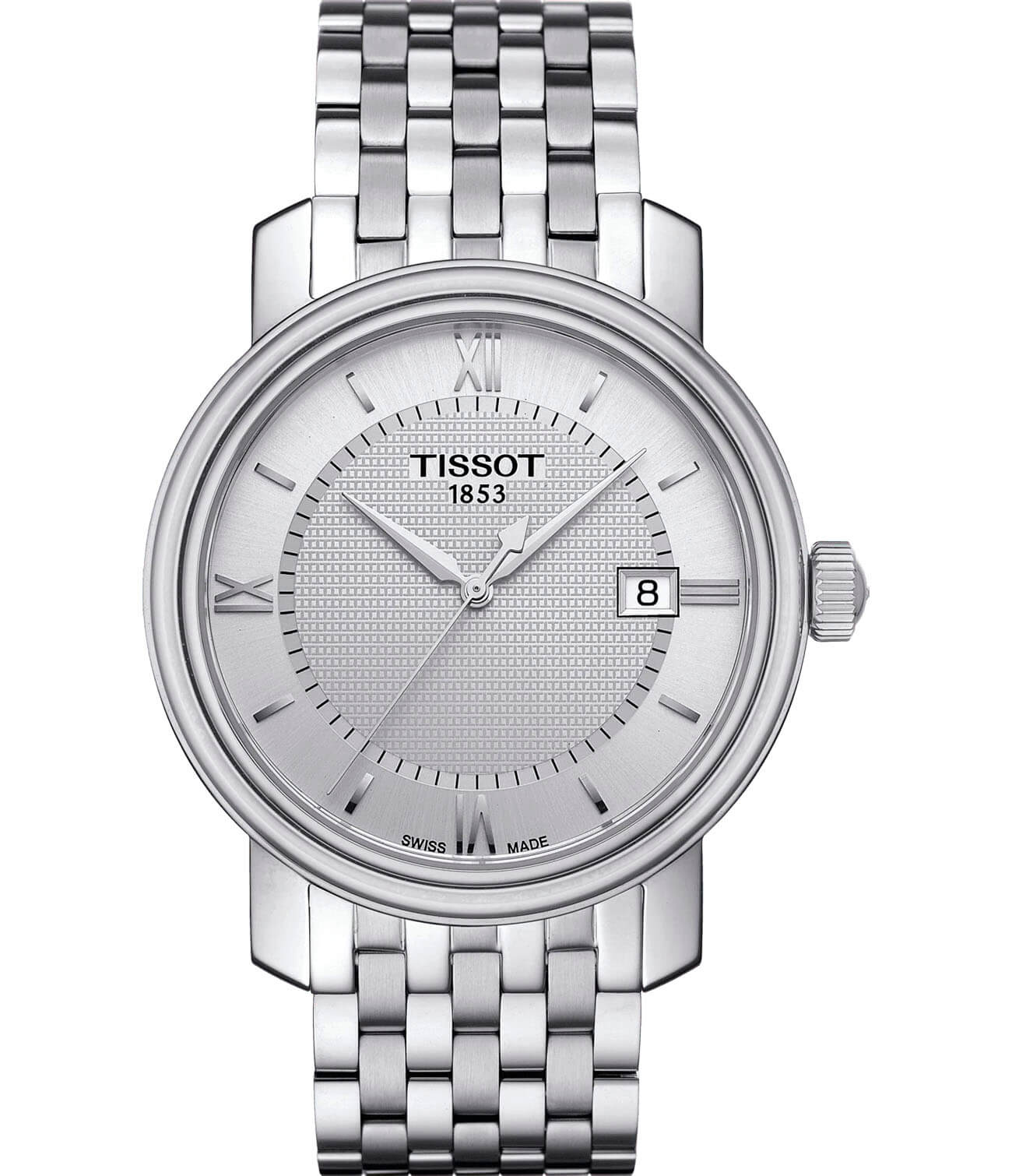 Tissot Tissot Bridgeport T097.410.11.038.00 Bridgeport T0974101103800 кварцевые мужские часы белый циферблат, браслет нержавеющая сталь — вид спереди