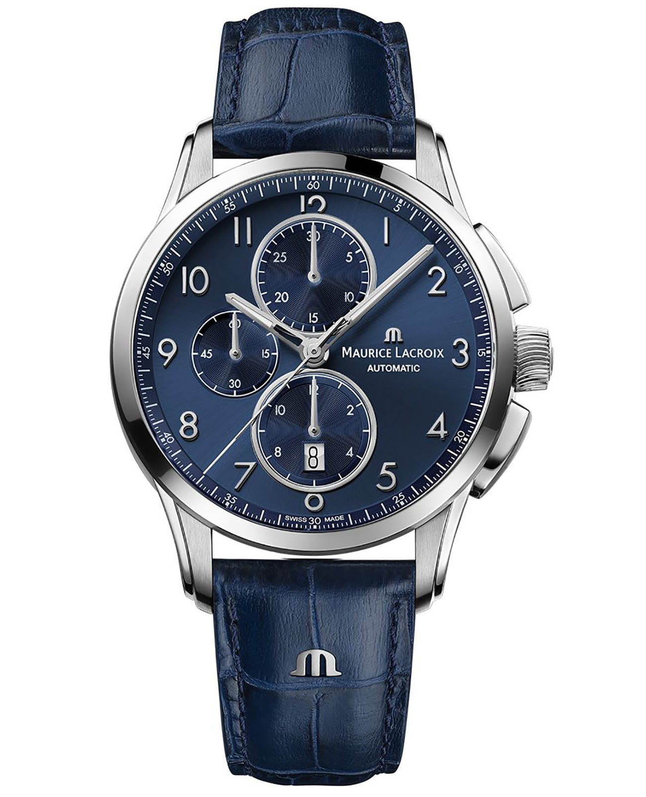 Maurice Lacroix Maurice Lacroix Pontos Chronograph 43mm PT6388-SS001-420-4  PT6388-SS001-420-4 механические мужские часы синий циферблат, браслет кожаный — вид спереди