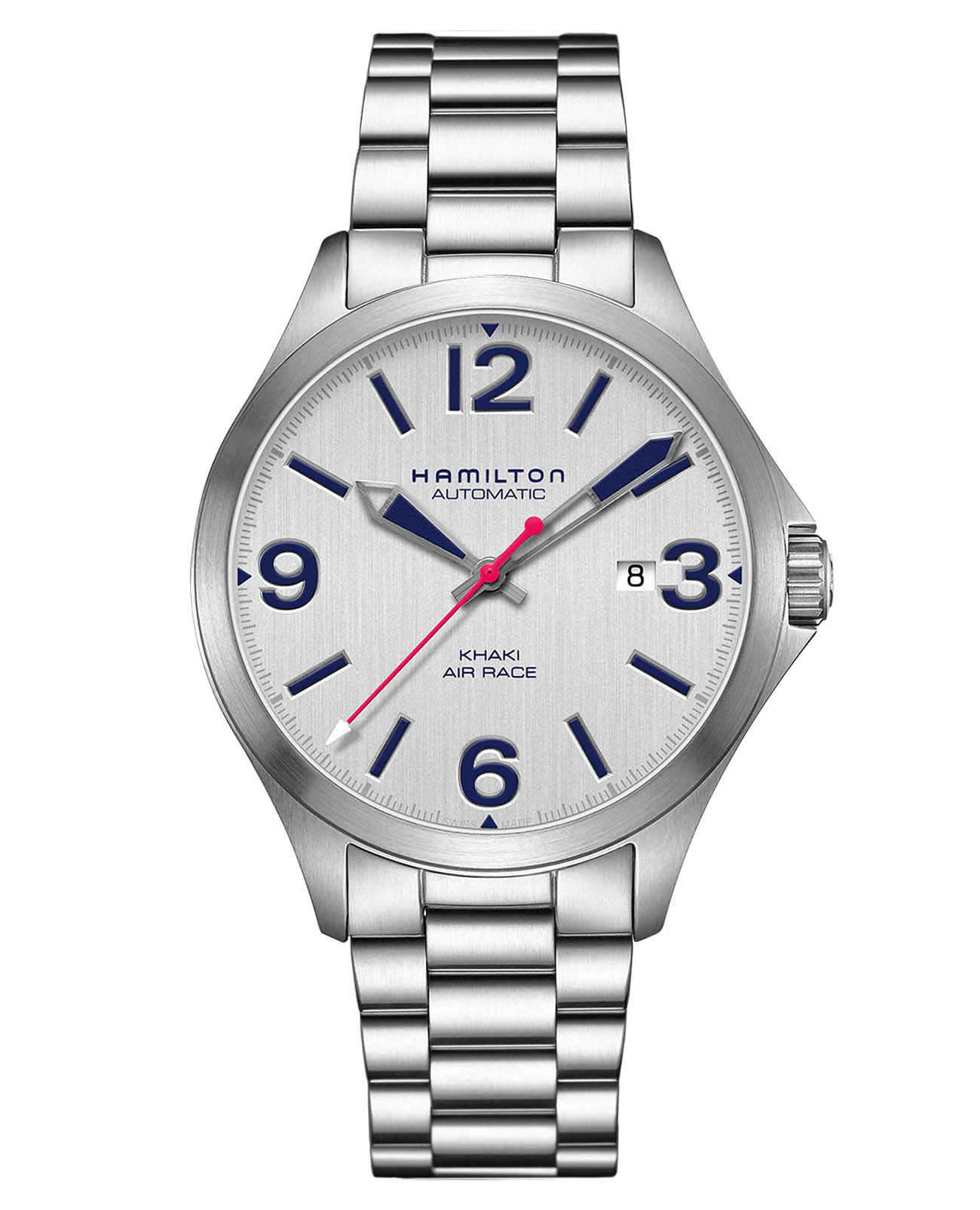 Hamilton Hamilton Khaki Aviation Air Race Auto H76525151  H76525151 механические мужские часы белый циферблат, браслет нержавеющая сталь — вид спереди