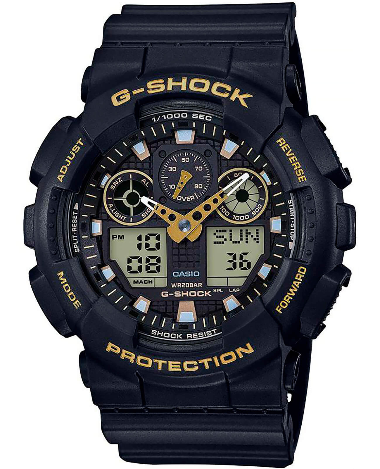 Casio Casio G-Shock GA-100GBX-1A9 GA-100 GA-100GBX-1A9 электронные мужские часы черный циферблат, браслет пластик — вид спереди