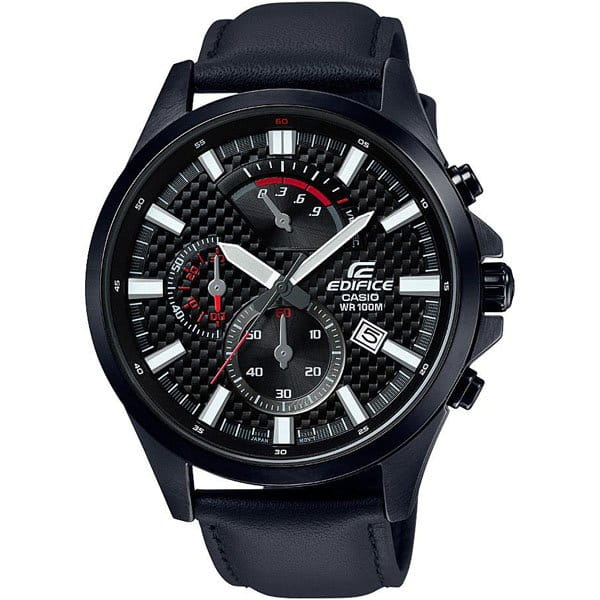 Casio Casio Edifice EFV-530BL-1A EFV EFV-530BL-1A кварцевые мужские часы черный циферблат, браслет 18-каратное желтое золото — вид спереди