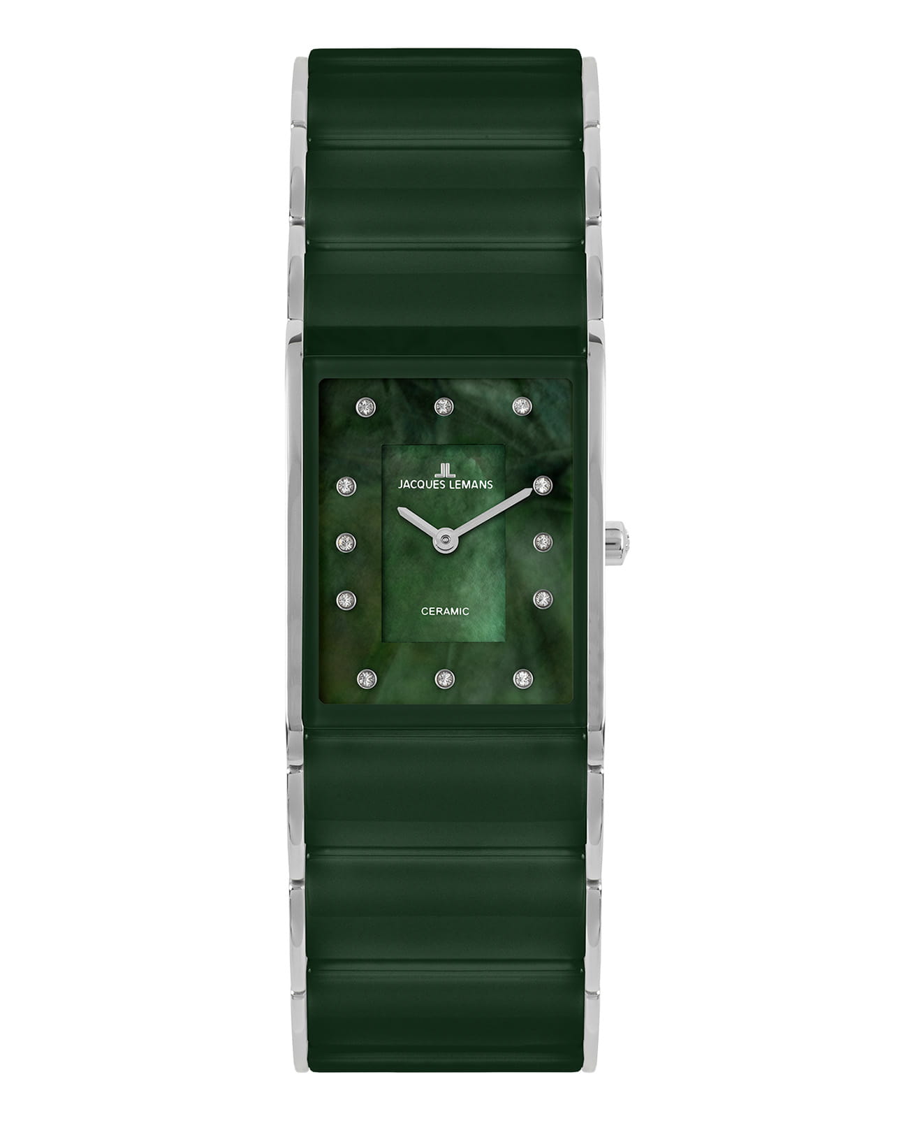 Jacques Lemans Jacques Lemans Dublin 1-1940i  1-1940i кварцевые женские часы зеленый циферблат, браслет сталь с ip покрытием + керамика — вид спереди
