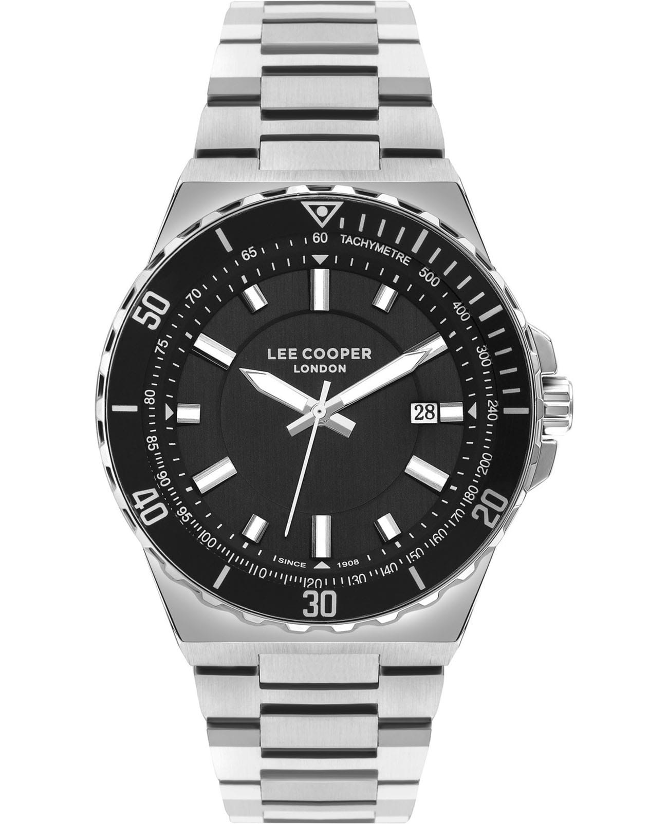 Lee Cooper Lee Cooper LC07622.350  LC07622.350 кварцевые мужские часы черный циферблат, браслет нержавеющая сталь — вид спереди