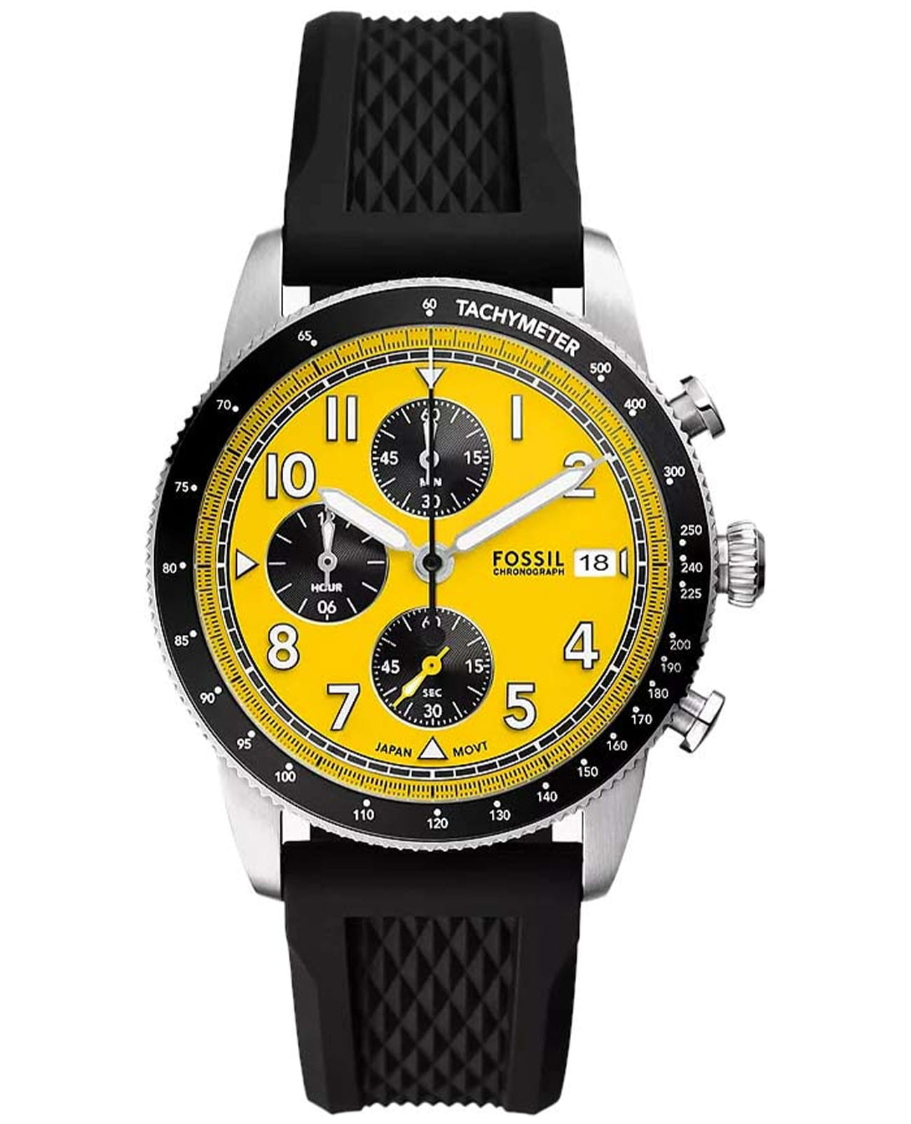 Fossil Fossil Sport Tourer FS6044  FS6044 кварцевые мужские часы желтый циферблат, браслет кожаный — вид спереди