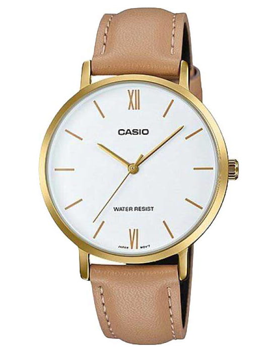 Casio Casio Collection LTP-VT01GL-7B  LTP-VT01GL-7B кварцевые женские часы серебристый циферблат, браслет кожаный — вид спереди