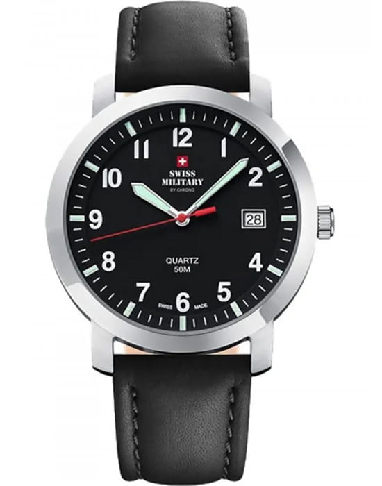 Swiss Military by Chrono Swiss Military by Chrono SM34083.10  SM34083.10 кварцевые мужские часы черный циферблат, браслет кожаный — вид спереди