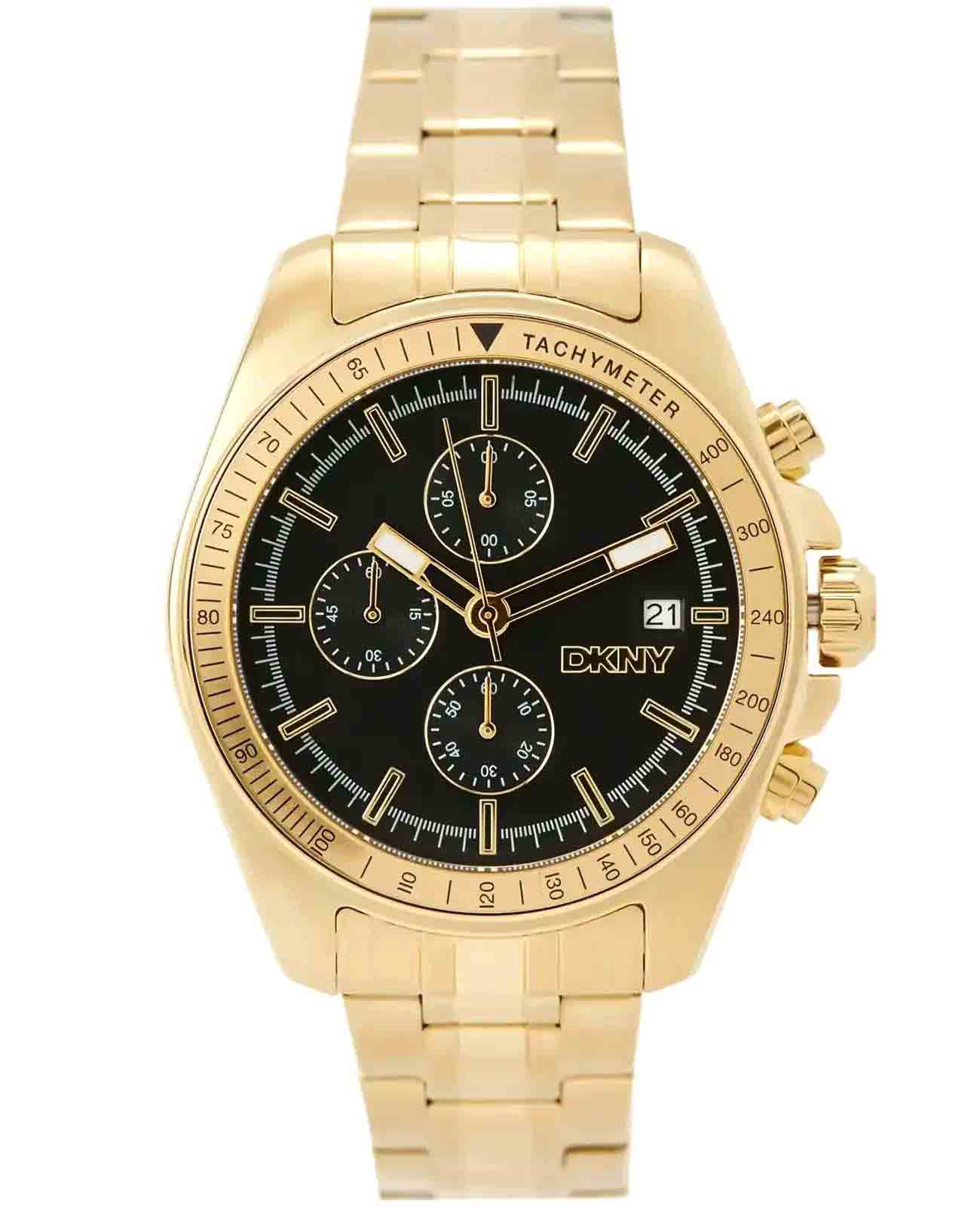 DKNY DKNY Central Park Chrono DK1G049M0065  DK1G049M0065 кварцевые мужские часы черный циферблат, браслет нержавеющая сталь с ip-покрытием — вид спереди