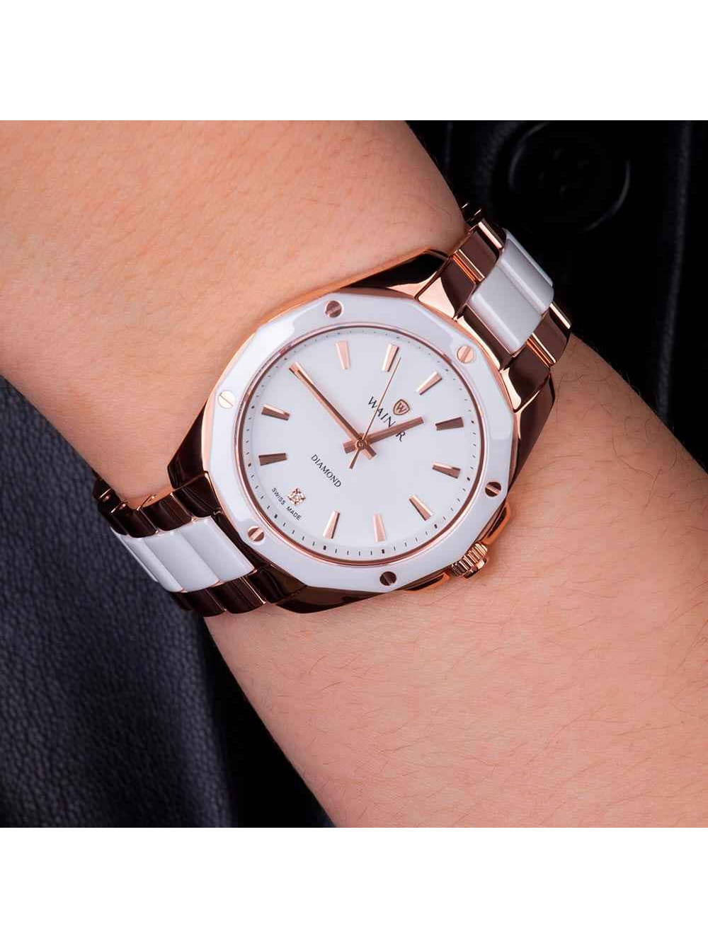 Wainer Wainer Diamond WA.18050-C,  швейцария женские часы на браслете сталь + керамические вставки боковой вид