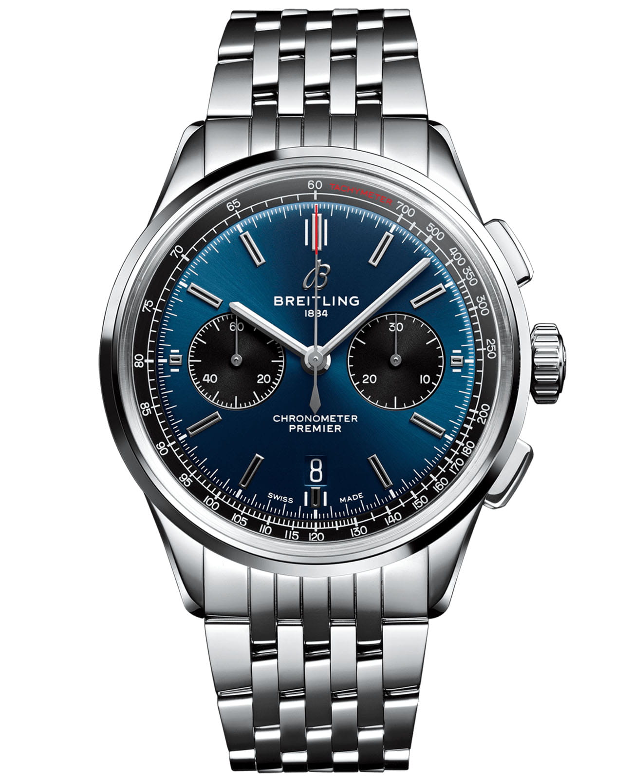Breitling Breitling Premier B01 Chronograph 42 AB0118221C1A1  AB0118221C1A1 механические мужские часы синий циферблат, браслет нержавеющая сталь — вид спереди