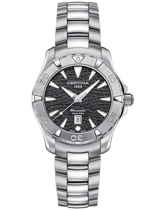 Certina Certina DS Action Lady C032.251.11.051.09 DS Action C0322511105109 кварцевые женские часы черный циферблат, браслет нержавеющая сталь — вид спереди