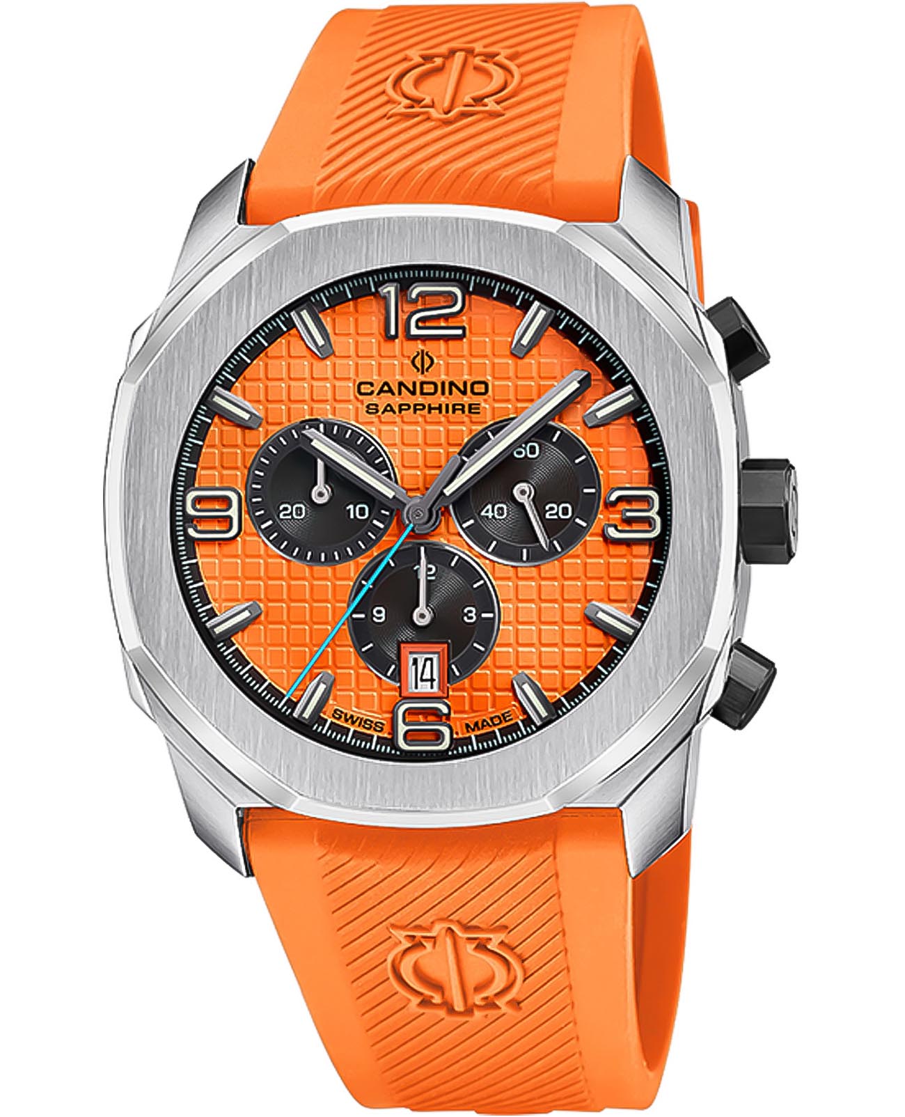 Candino Candino Gents Sport C4774/2  C4774/2 кварцевые мужские часы оранжевый циферблат, браслет каучук — вид спереди