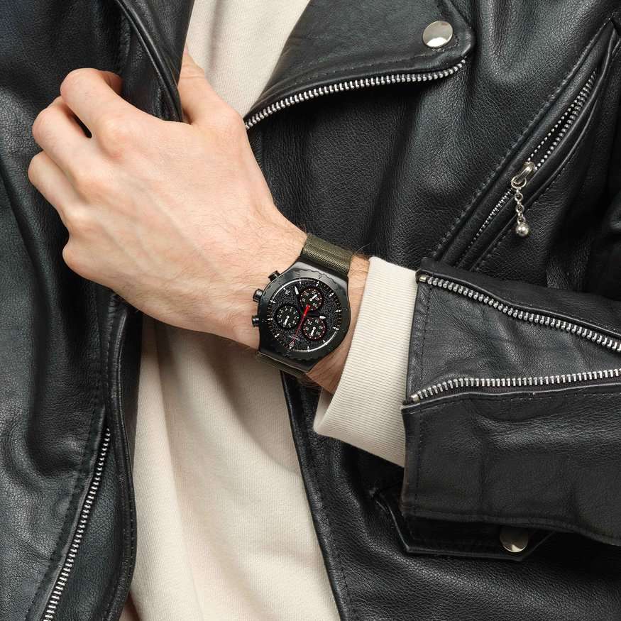 Swatch Swatch I New Chrono YVB416 мужские часы черный циферблат на запястье