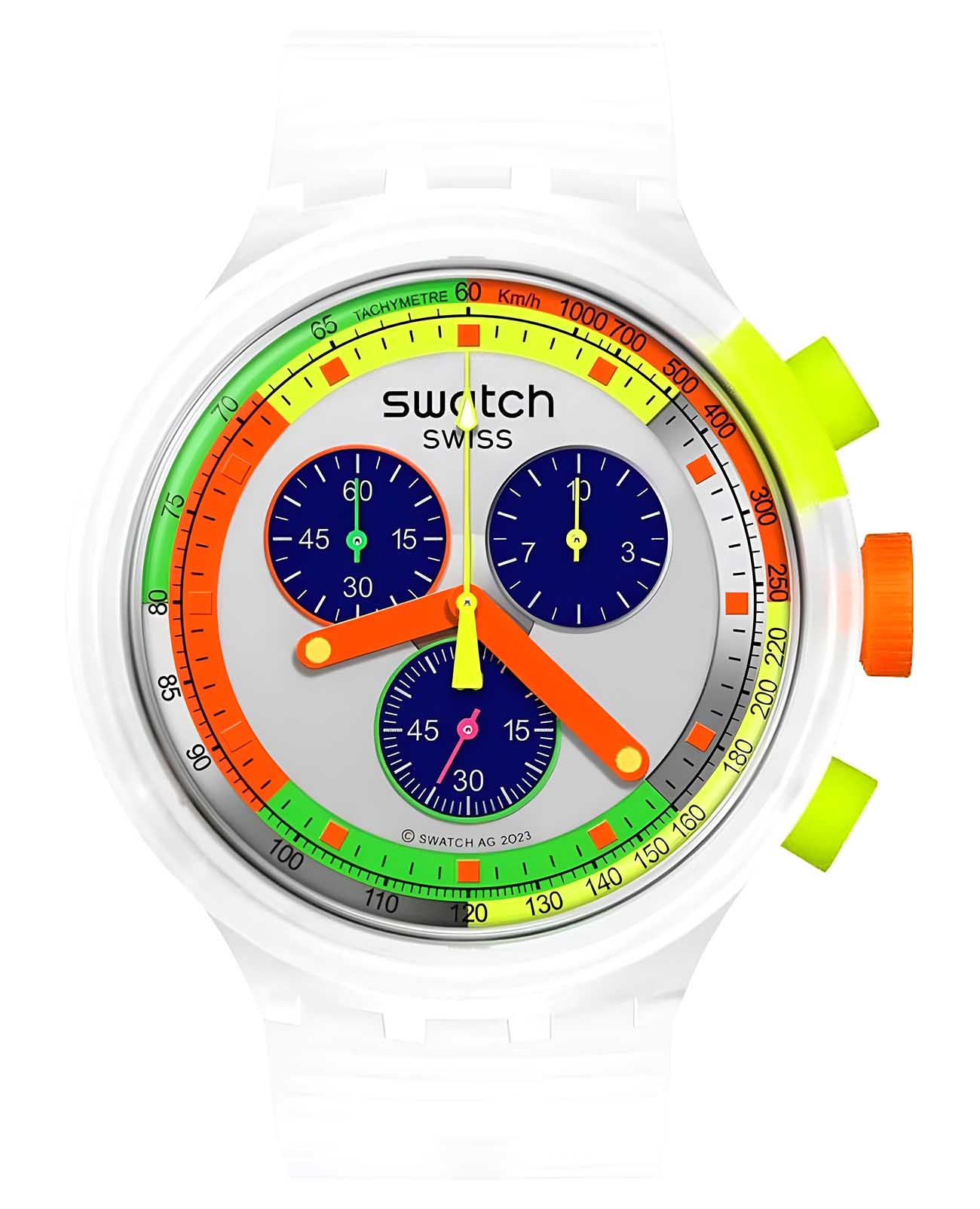 Swatch Swatch Big Bold Chrono SB02K100  SB02K100 кварцевые мужские часы цветной циферблат, браслет силикон — вид спереди