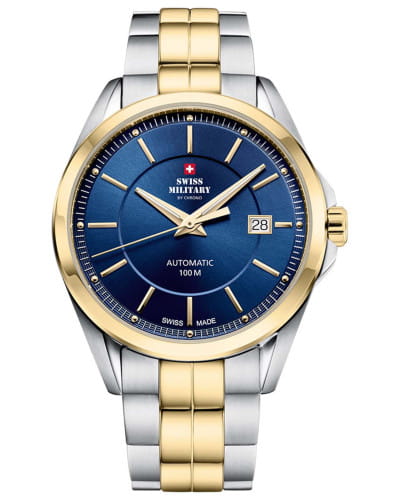 Swiss Military by Chrono Swiss Military by Chrono SMA34085.07  SMA34085.07 механические мужские часы синий циферблат, браслет нержавеющая сталь с pvd-покрытием — вид спереди
