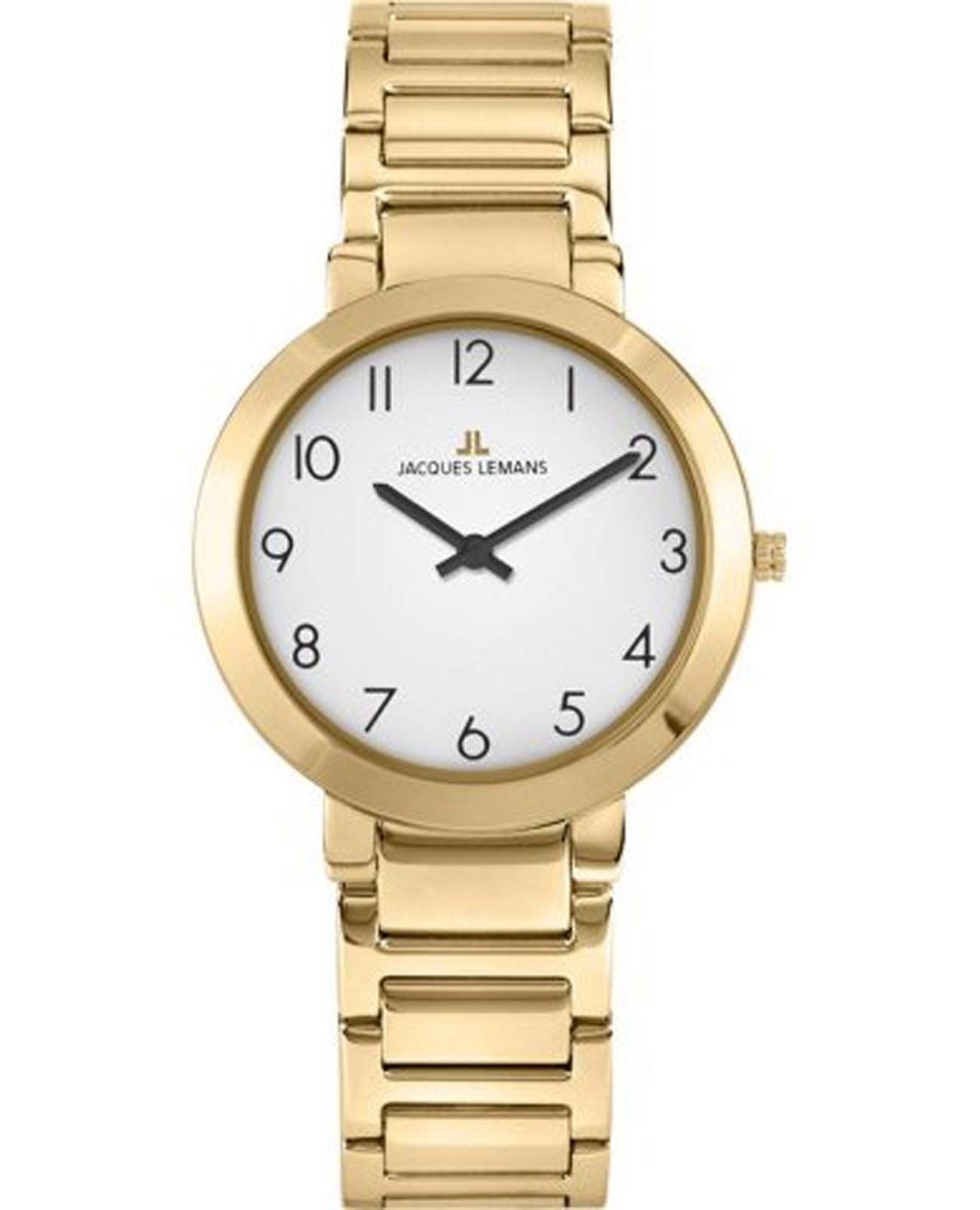 Jacques Lemans Jacques Lemans Milano 1-1842S  1-1842S кварцевые женские часы белый циферблат, браслет нержавеющая сталь с pvd-покрытием — вид спереди