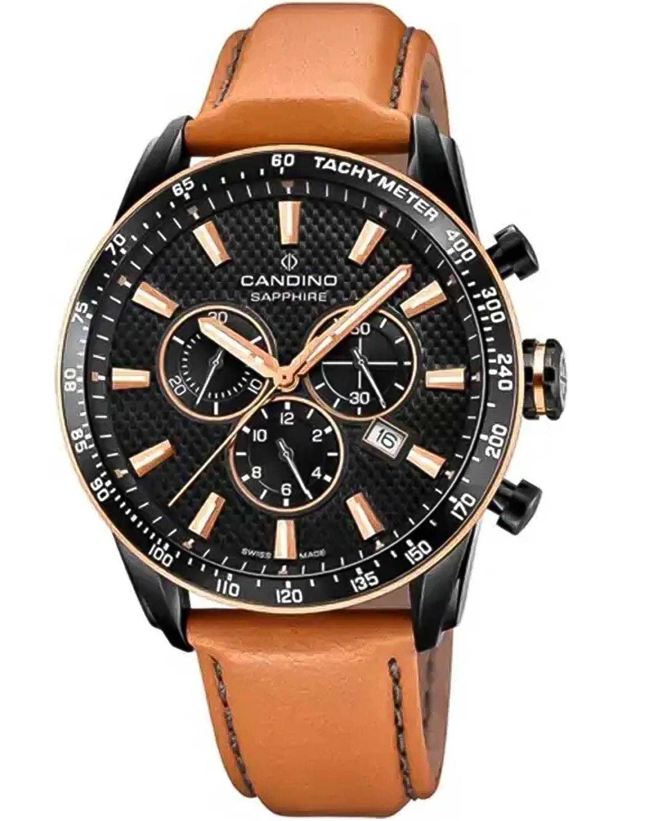 Candino Candino Gents Sport C4759/1  C4759/1 кварцевые мужские часы черный циферблат, браслет кожаный — вид спереди