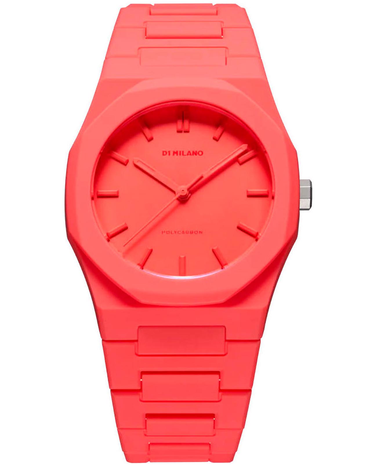 D1 Milano D1 Milano Polycarbon PCBU05  PCBU05 кварцевые мужские часы красный циферблат, браслет пластик — вид спереди